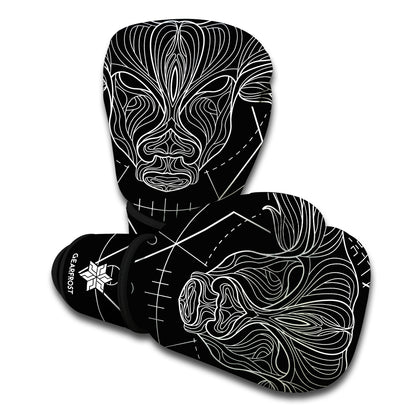 Black And White Taurus Sign Print Boxing Gloves