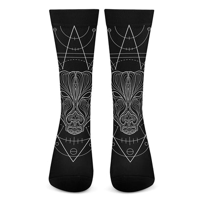 Black And White Taurus Sign Print Crew Socks