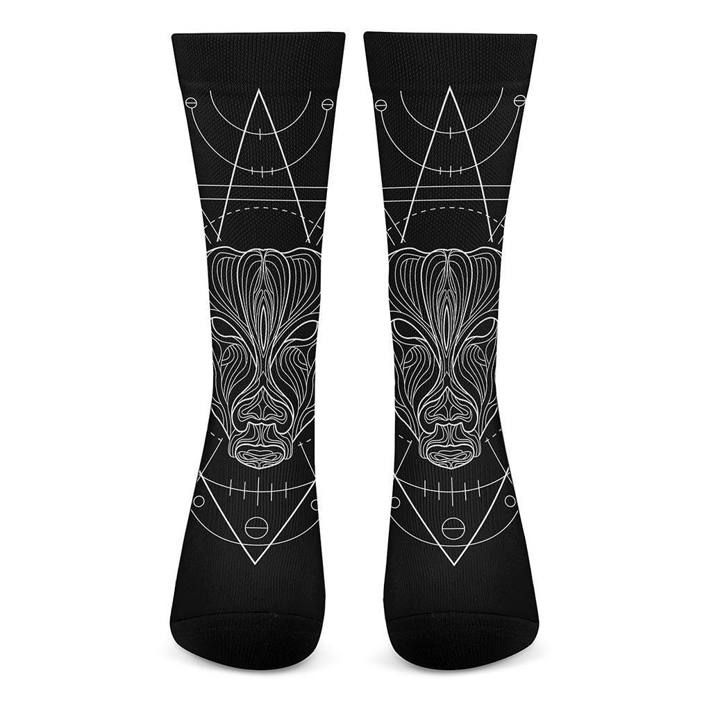 Black And White Taurus Sign Print Crew Socks