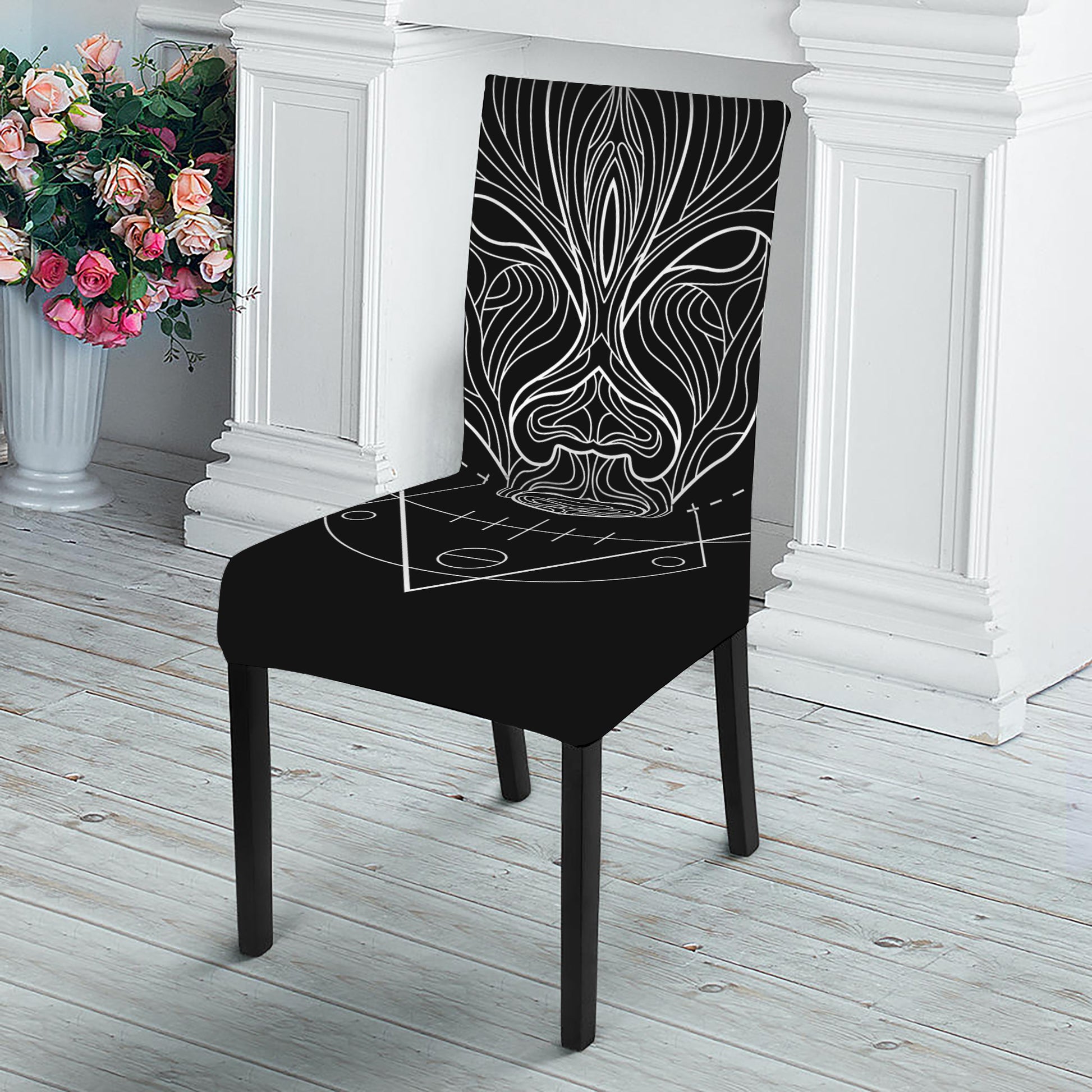 Black And White Taurus Sign Print Dining Chair Slipcover