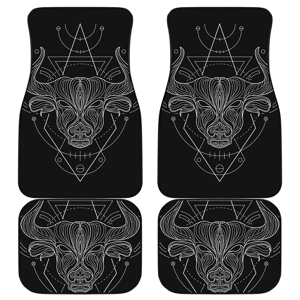 Black And White Taurus Sign Print Front and Back Car Floor Mats