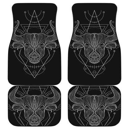 Black And White Taurus Sign Print Front and Back Car Floor Mats