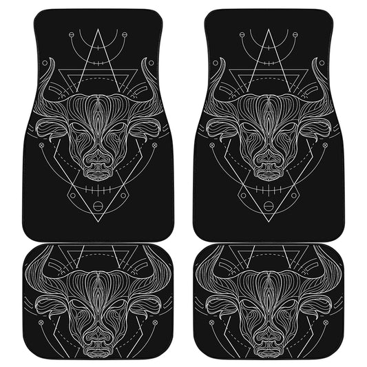 Black And White Taurus Sign Print Front and Back Car Floor Mats