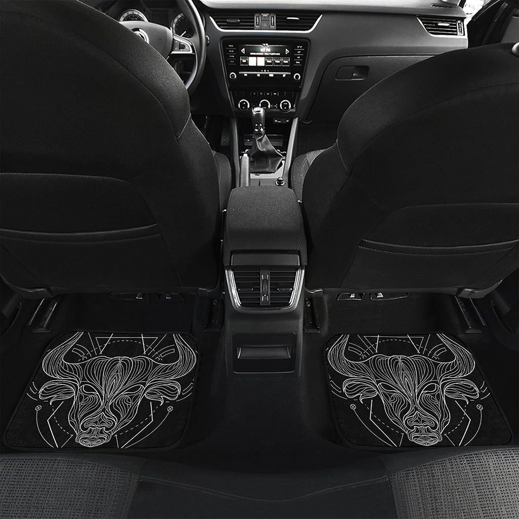 Black And White Taurus Sign Print Front and Back Car Floor Mats