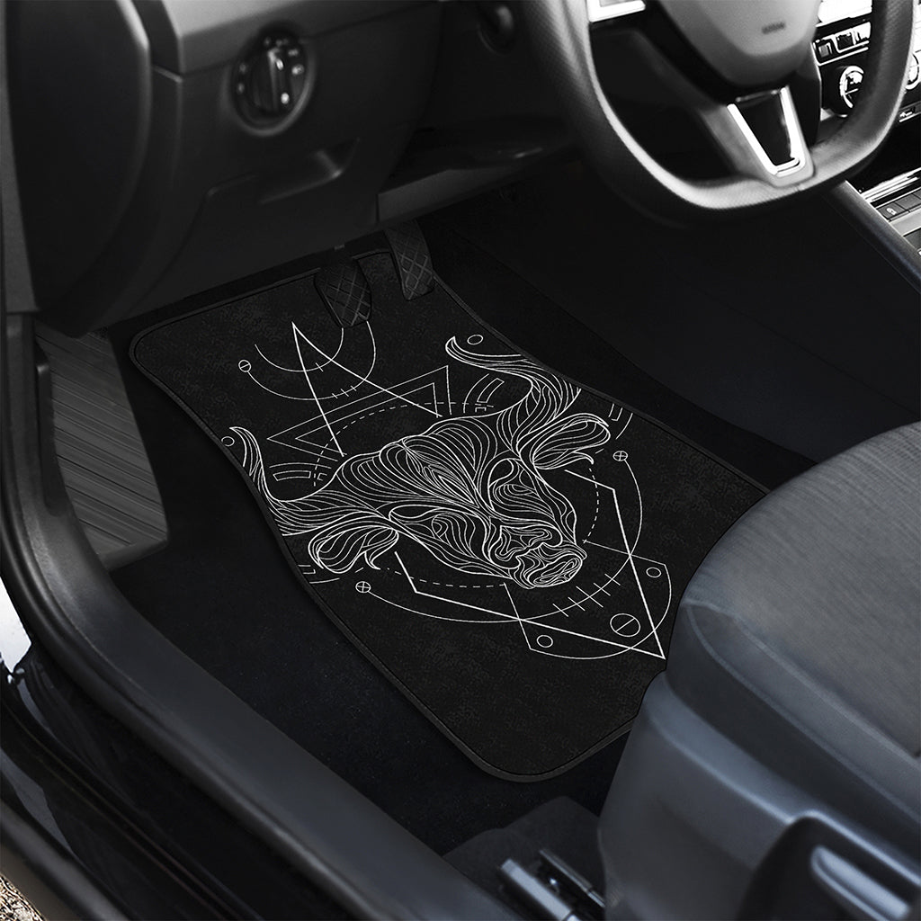 Black And White Taurus Sign Print Front and Back Car Floor Mats