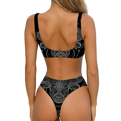 Black And White Taurus Sign Print Front Bow Tie Bikini