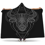 Black And White Taurus Sign Print Hooded Blanket