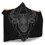 Black And White Taurus Sign Print Hooded Blanket