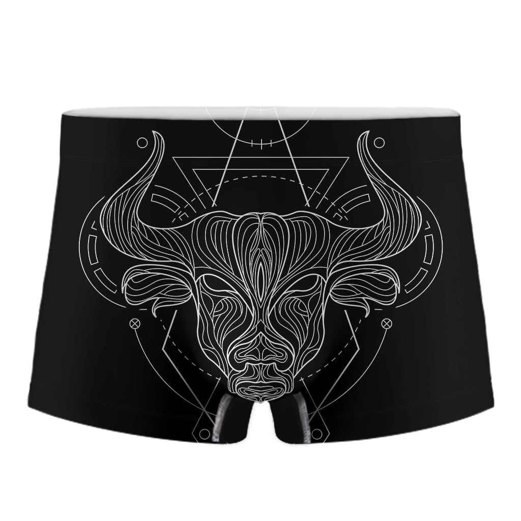 Black And White Taurus Sign Print Men's Boxer Briefs