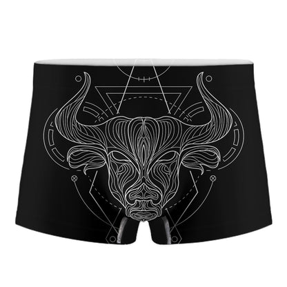 Black And White Taurus Sign Print Men's Boxer Briefs