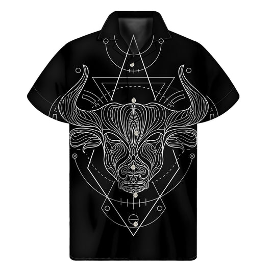 Black And White Taurus Sign Print Men's Short Sleeve Shirt