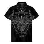Black And White Taurus Sign Print Men's Short Sleeve Shirt