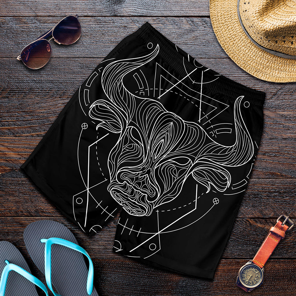 Black And White Taurus Sign Print Men's Shorts