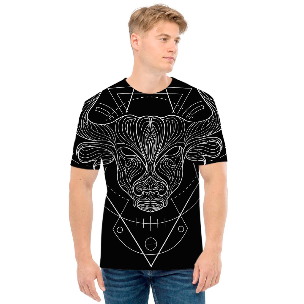 Black And White Taurus Sign Print Men's T-Shirt