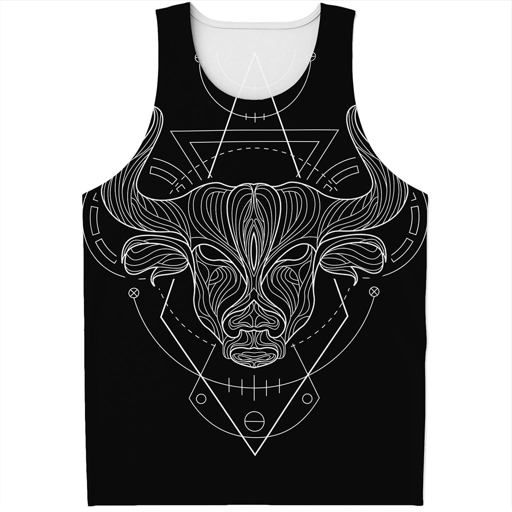 Black And White Taurus Sign Print Men's Tank Top