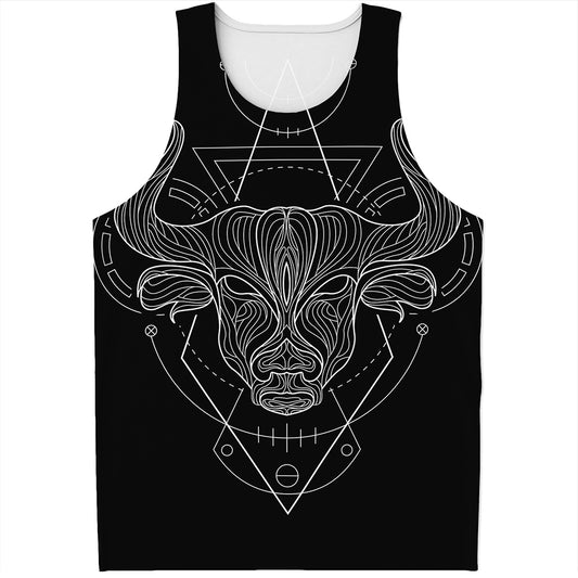 Black And White Taurus Sign Print Men's Tank Top