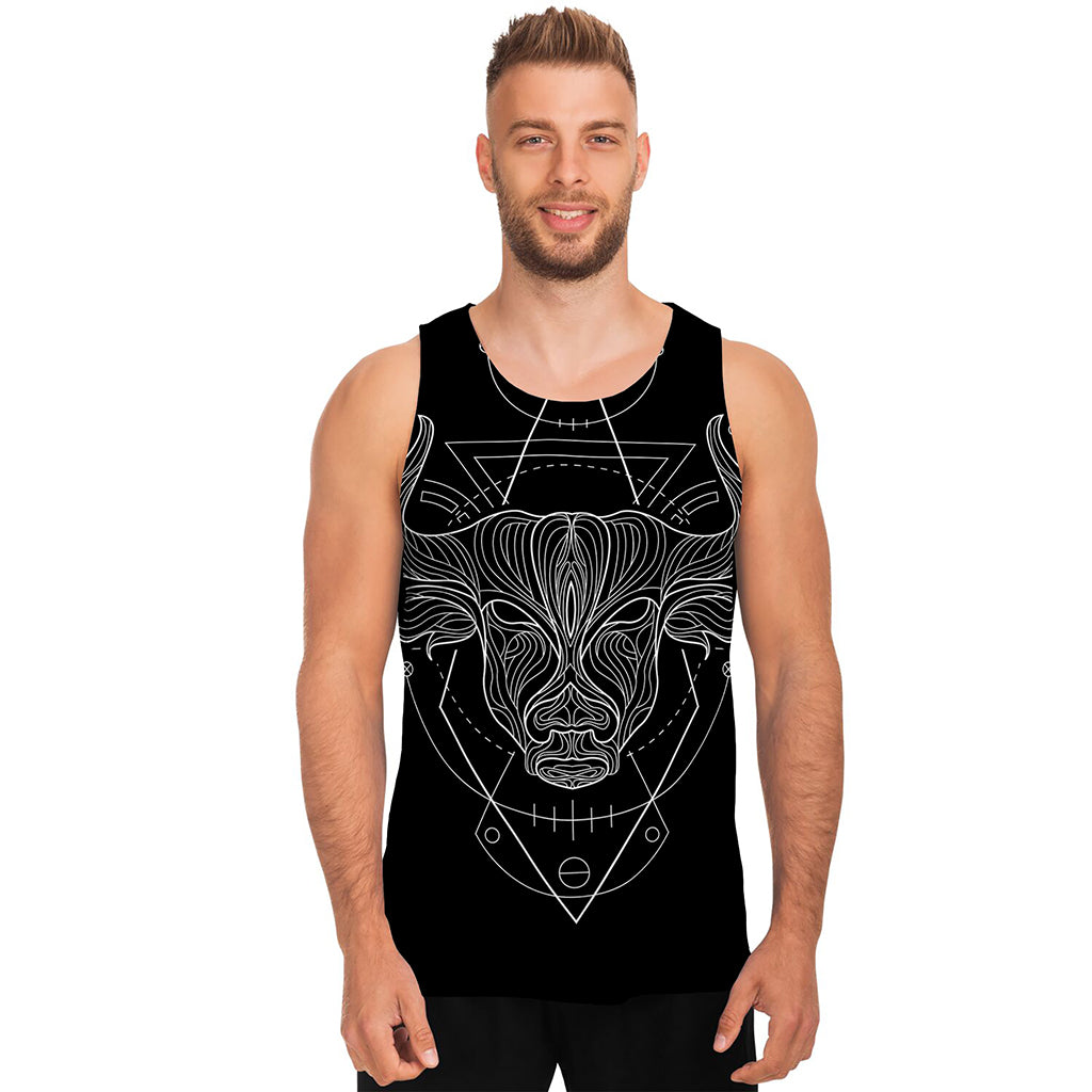 Black And White Taurus Sign Print Men's Tank Top