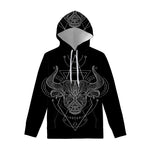 Black And White Taurus Sign Print Pullover Hoodie
