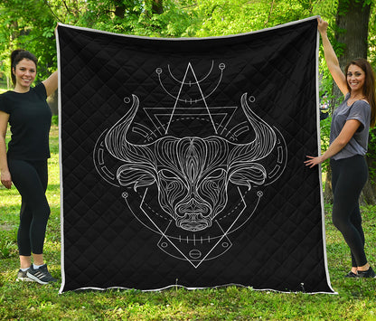Black And White Taurus Sign Print Quilt