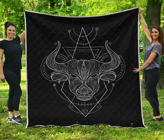 Black And White Taurus Sign Print Quilt