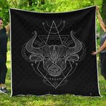 Black And White Taurus Sign Print Quilt