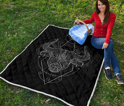 Black And White Taurus Sign Print Quilt