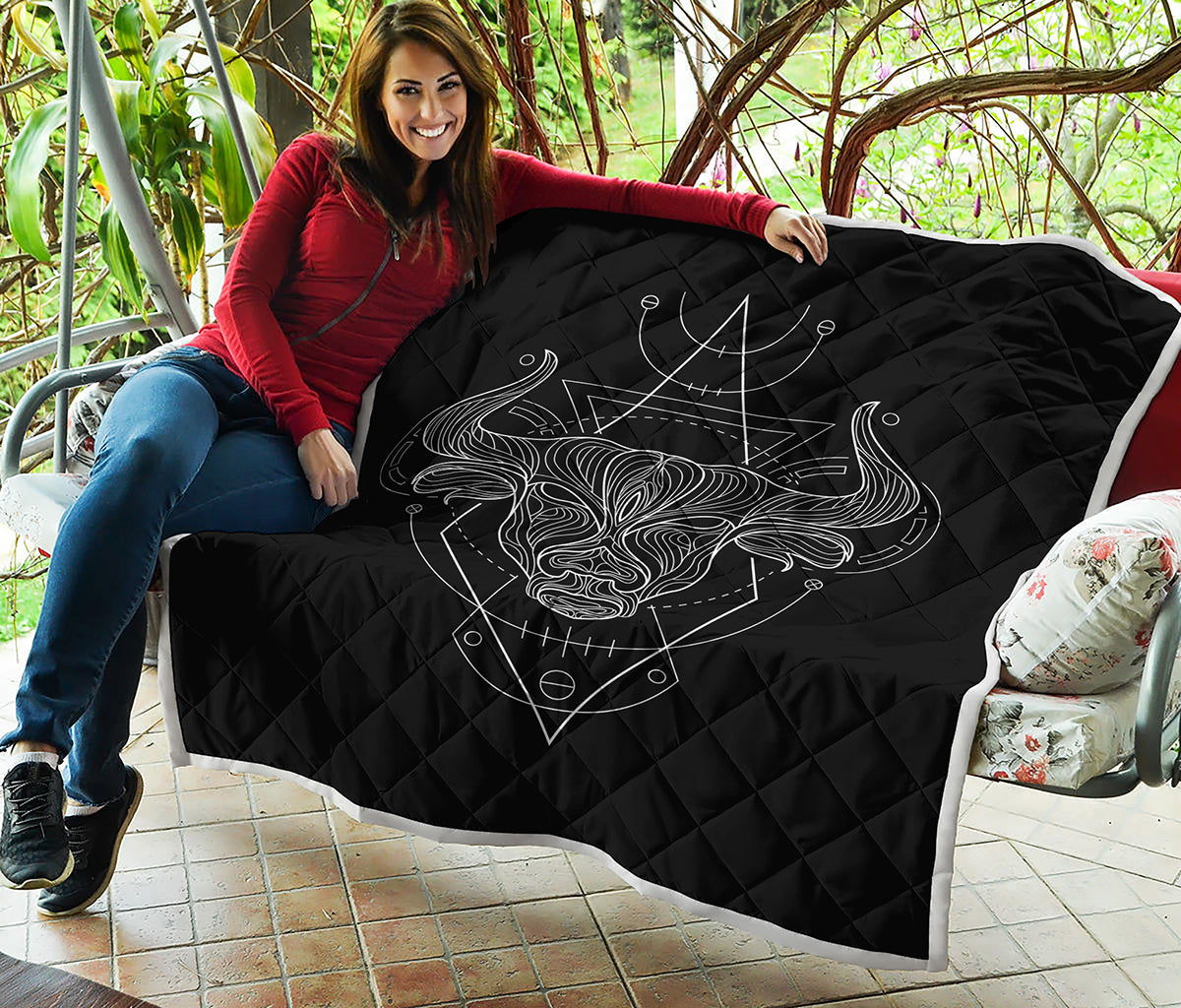 Black And White Taurus Sign Print Quilt