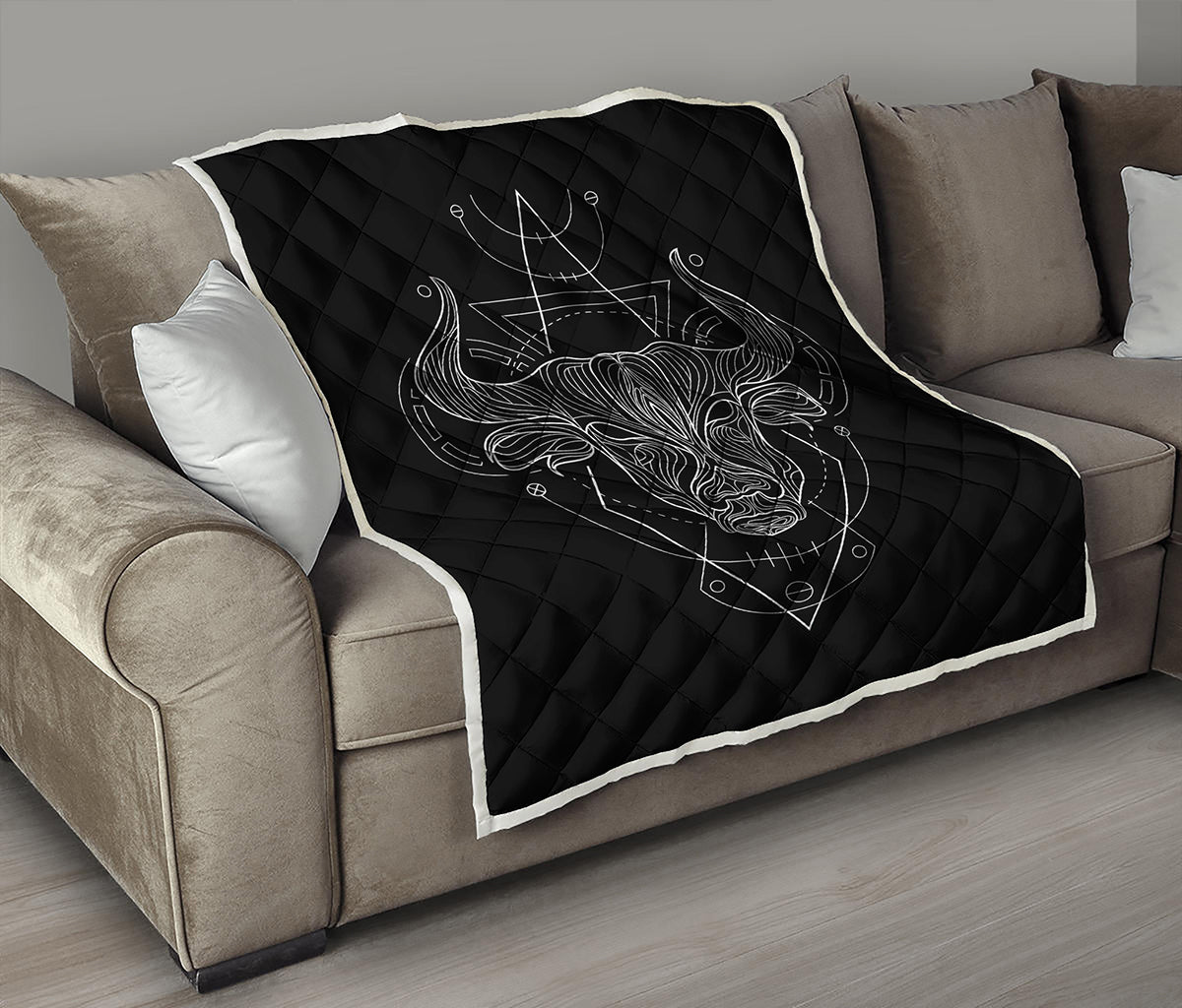 Black And White Taurus Sign Print Quilt