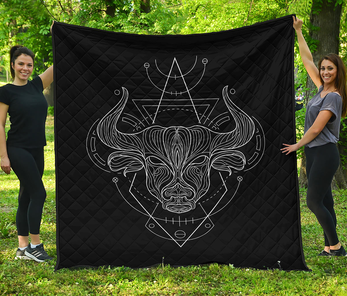 Black And White Taurus Sign Print Quilt