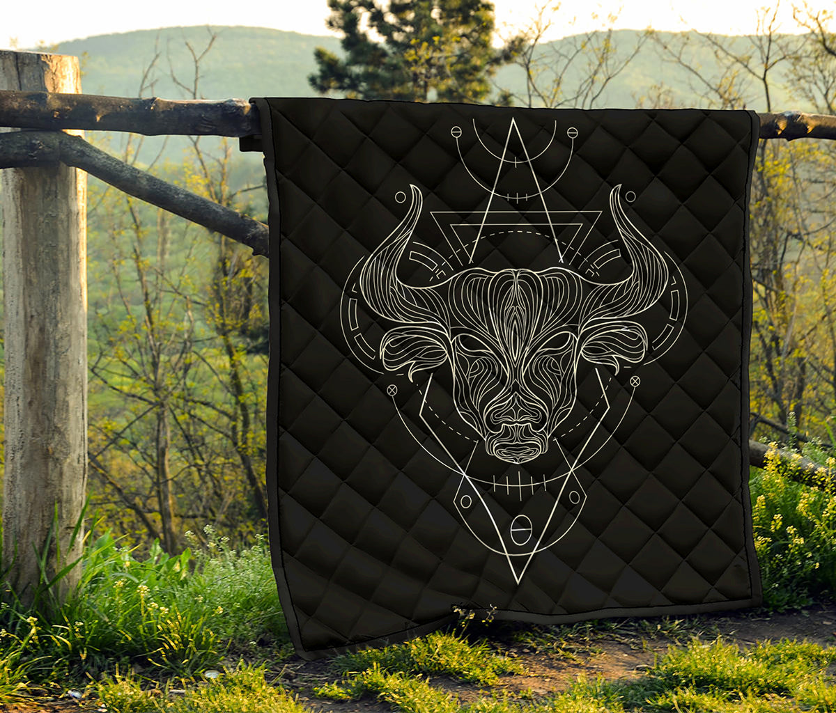 Black And White Taurus Sign Print Quilt