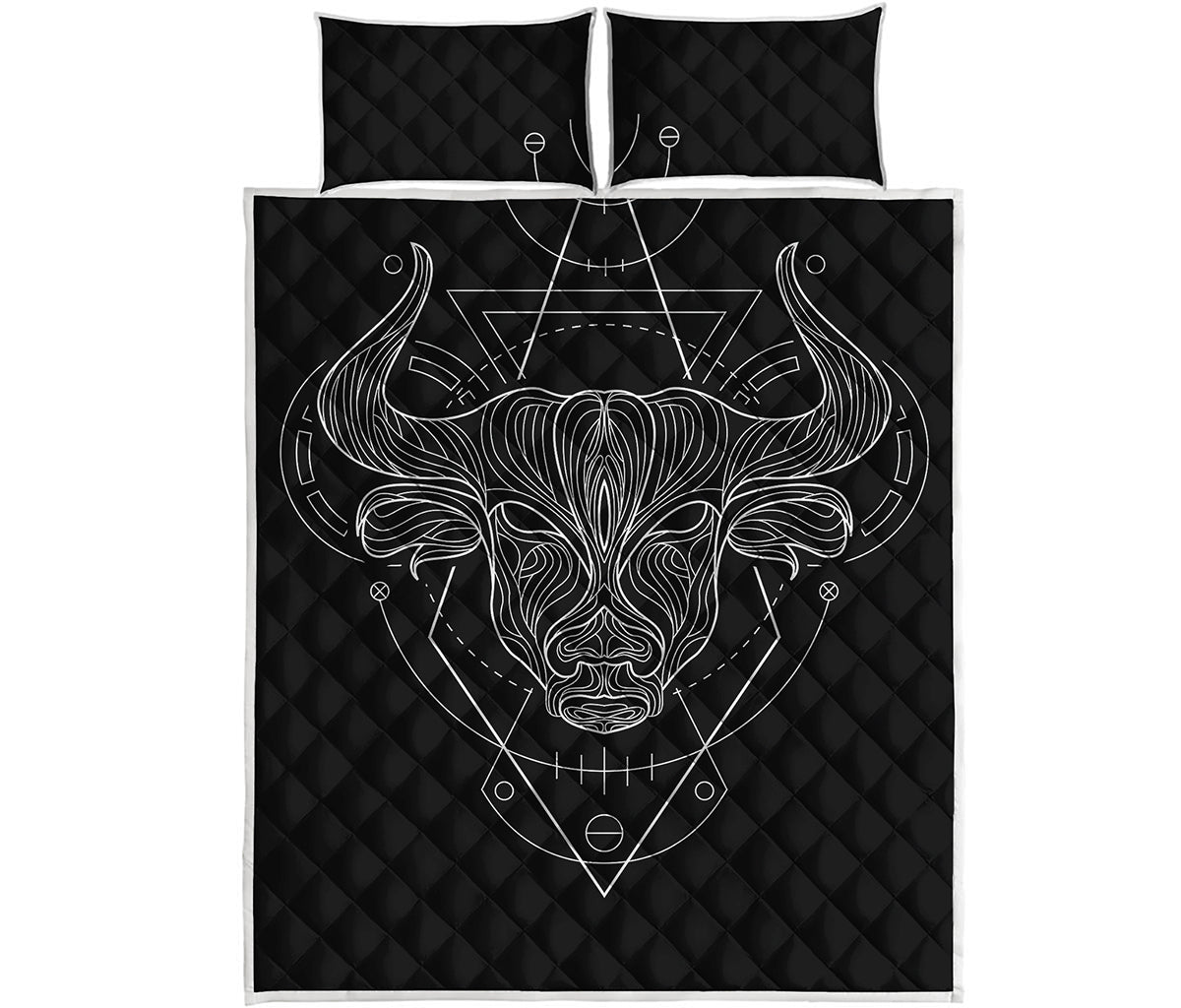 Black And White Taurus Sign Print Quilt Bed Set