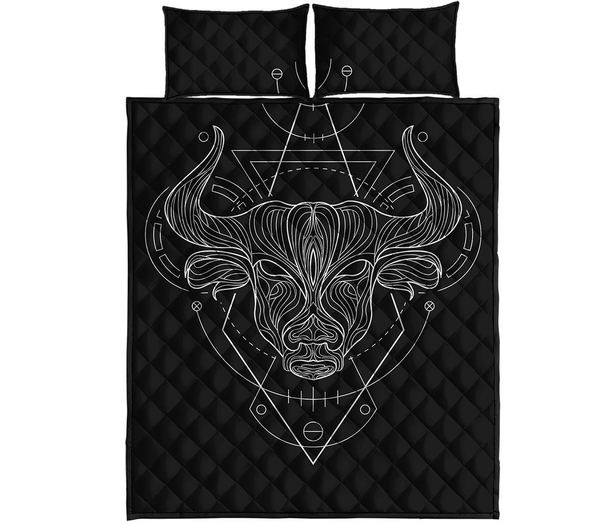 Black And White Taurus Sign Print Quilt Bed Set