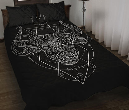 Black And White Taurus Sign Print Quilt Bed Set
