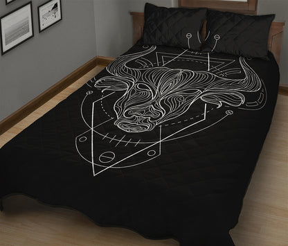 Black And White Taurus Sign Print Quilt Bed Set