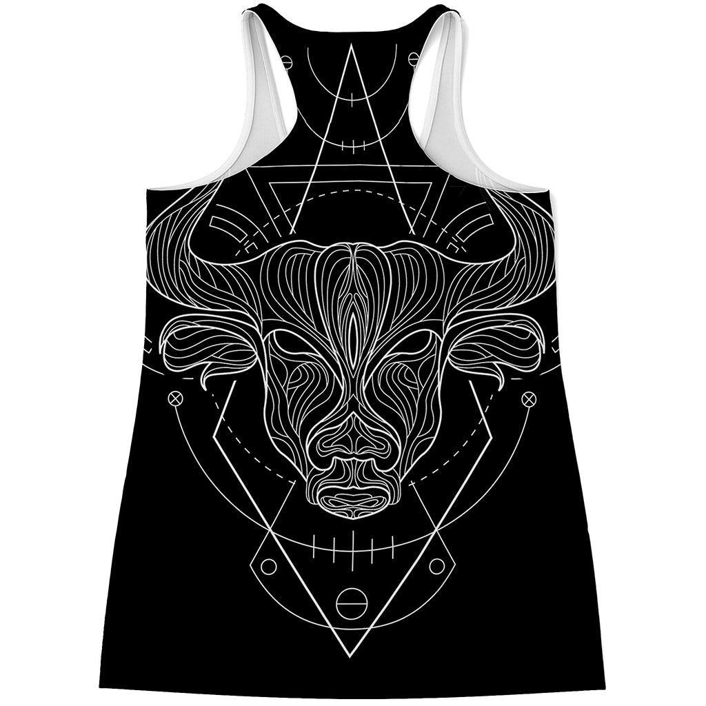 Black And White Taurus Sign Print Women's Racerback Tank Top