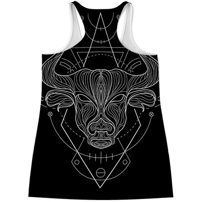 Black And White Taurus Sign Print Women's Racerback Tank Top