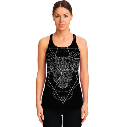 Black And White Taurus Sign Print Women's Racerback Tank Top