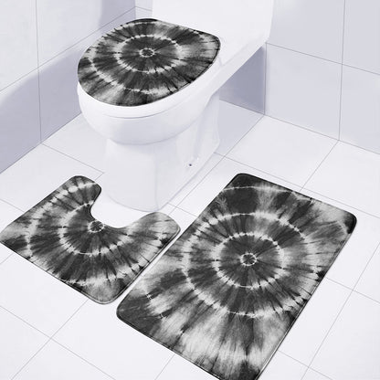 Black And White Tie Dye Print 3 Piece Bath Mat Set