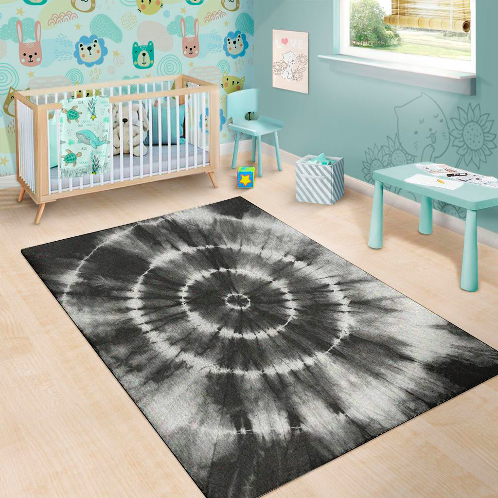Black And White Tie Dye Print Area Rug