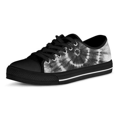 Black And White Tie Dye Print Black Low Top Shoes