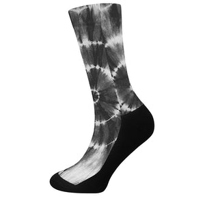 Black And White Tie Dye Print Crew Socks