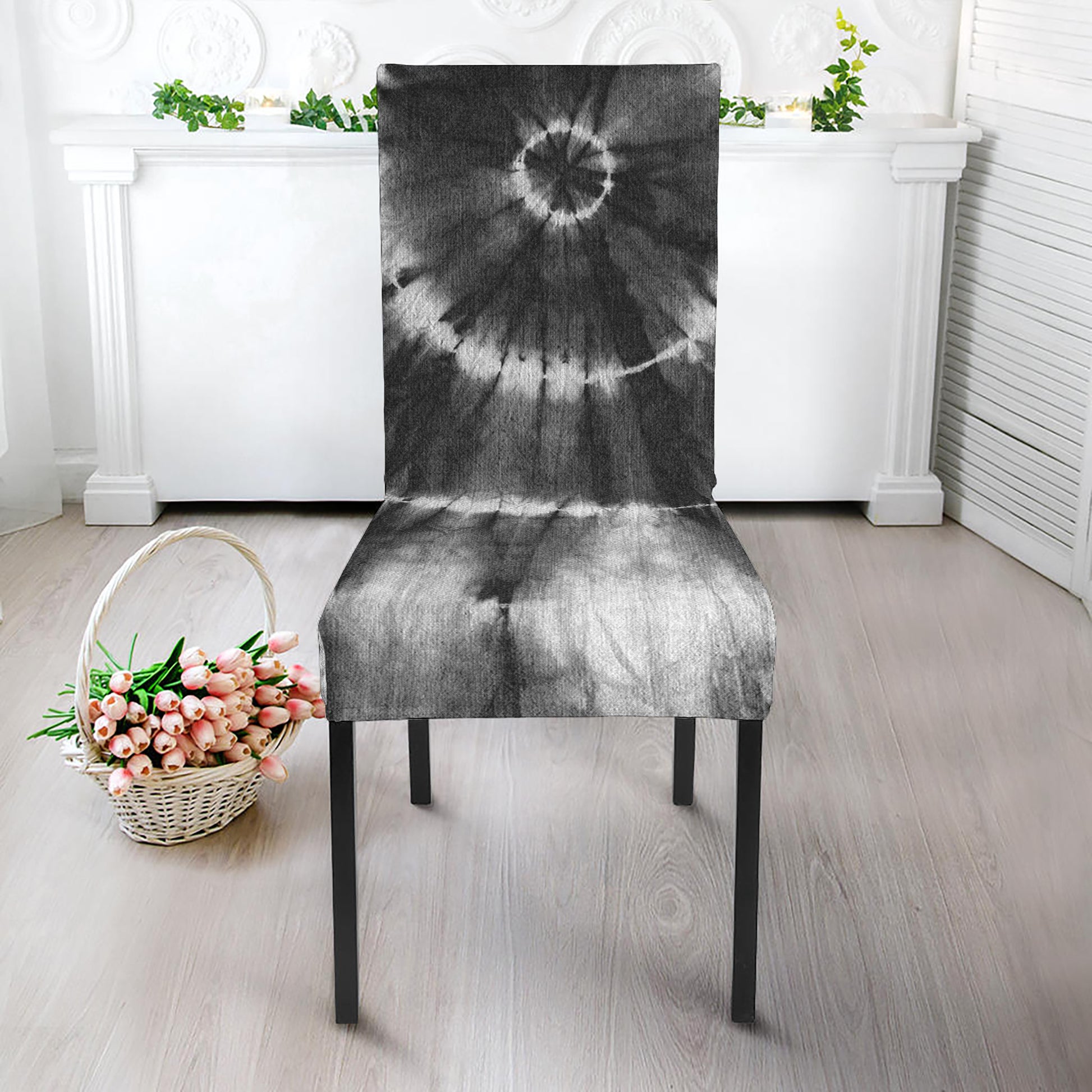 Black And White Tie Dye Print Dining Chair Slipcover