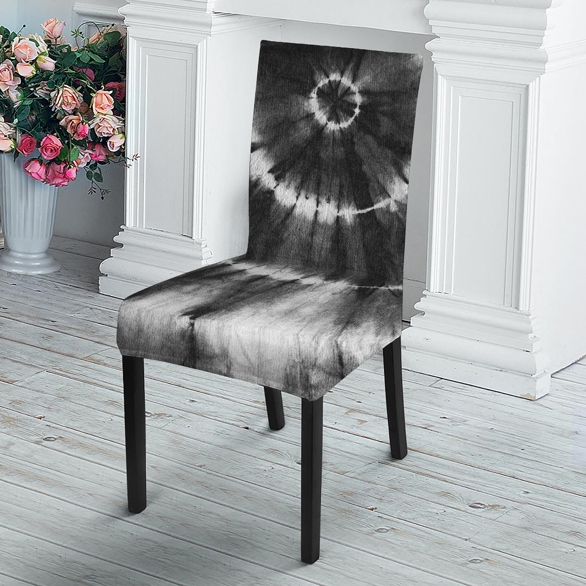 Black And White Tie Dye Print Dining Chair Slipcover