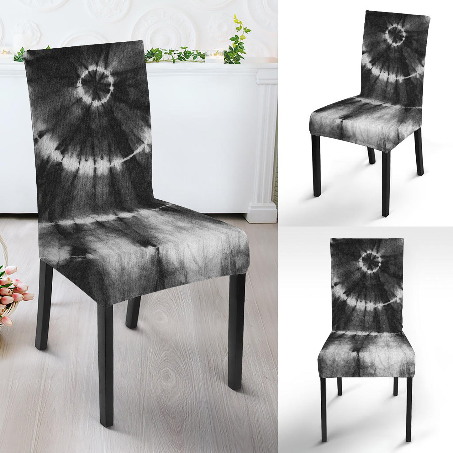 Black And White Tie Dye Print Dining Chair Slipcover