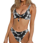 Black And White Tie Dye Print Front Bow Tie Bikini