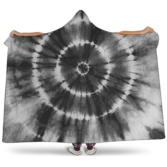 Black And White Tie Dye Print Hooded Blanket
