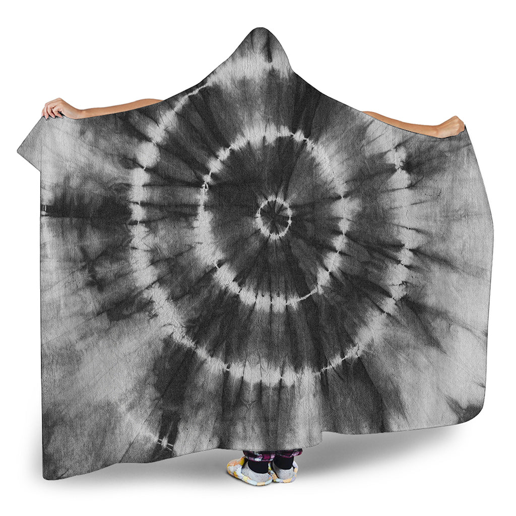 Black And White Tie Dye Print Hooded Blanket