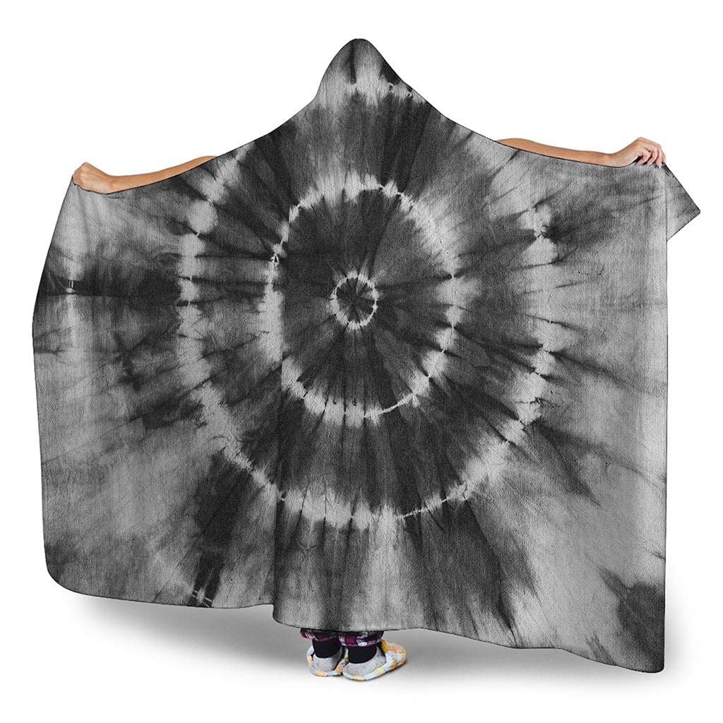 Black And White Tie Dye Print Hooded Blanket