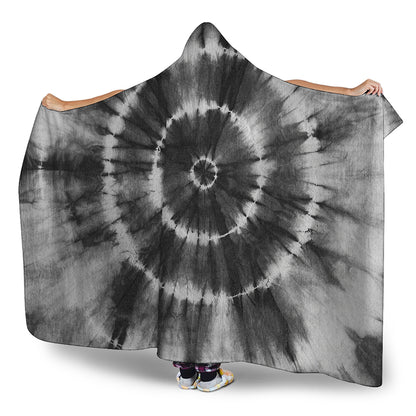 Black And White Tie Dye Print Hooded Blanket