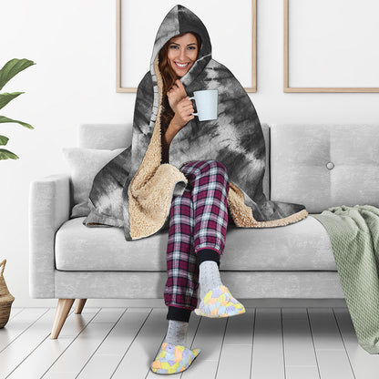 Black And White Tie Dye Print Hooded Blanket